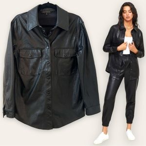 DYNAMITE - Faux Leather Button Up Shirt Jacket, in Black